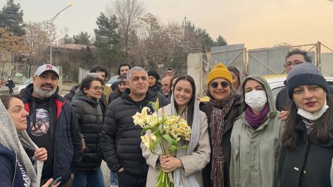 Alidoosti pictured with friends outside Evin prison.