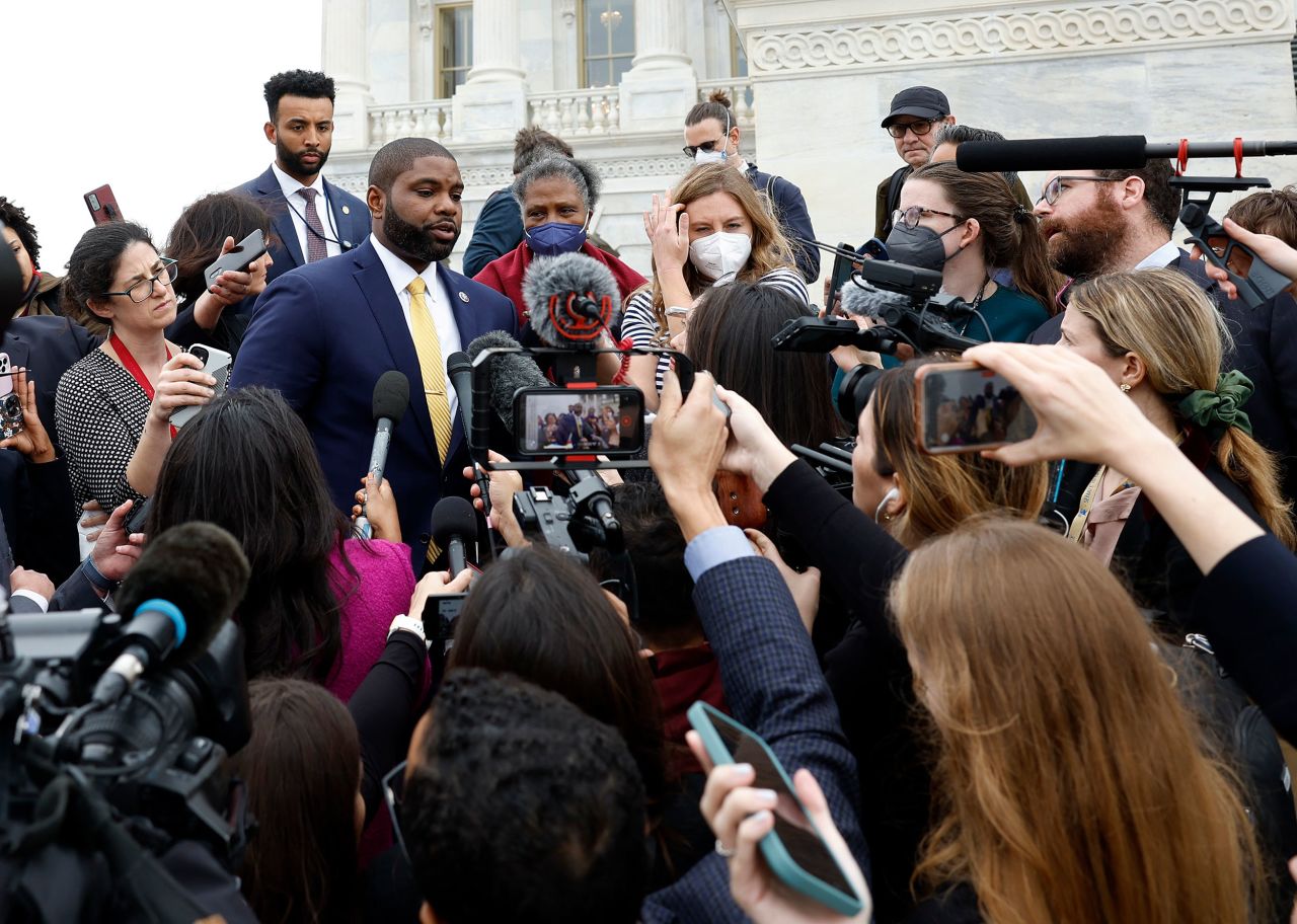 Donalds speaks to the media on the House steps Wednesday. Donalds told CNN that the chief demand was to allow just one member to call for a vote seeking a speaker's ouster. 