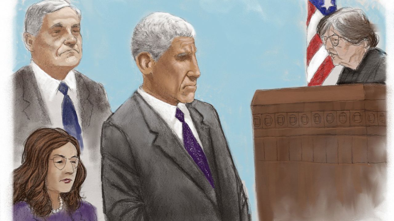 A sketch of Rick Singer at his sentencing Wednesday in Boston federal court. 