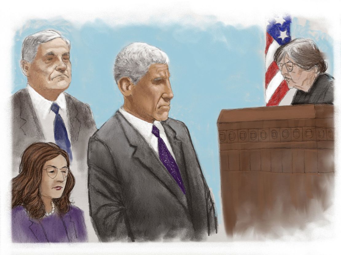 A sketch of Rick Singer at his sentencing Wednesday in Boston federal court.