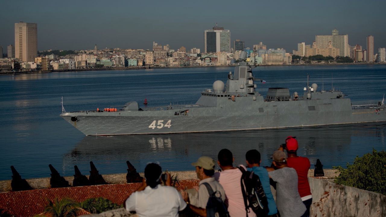 The Russian Navy frigate Admiral Gorshkov arrives at the port of Havana, Cuba, on June 24, 2019. 