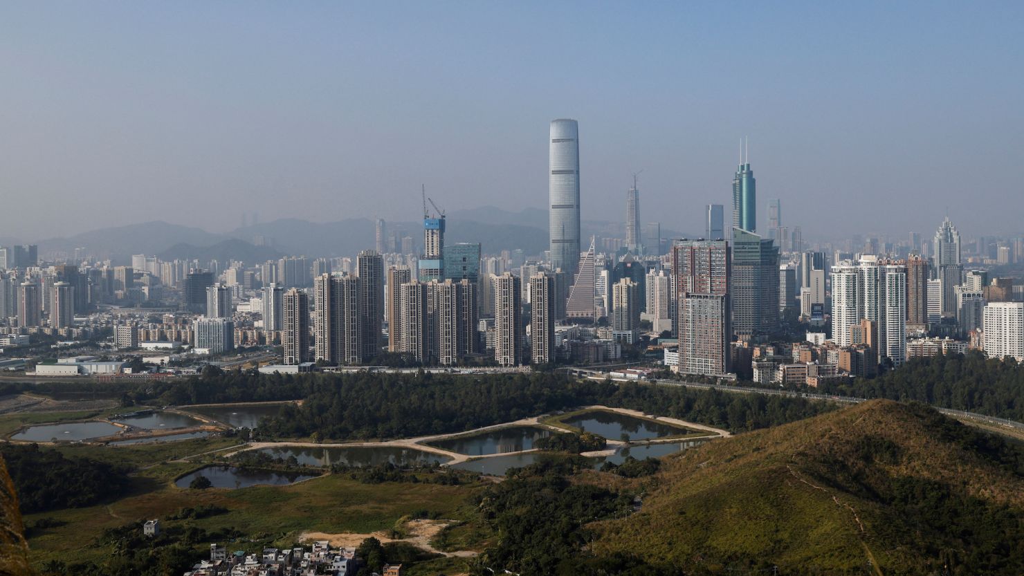 Skyscrapers in Shenzhen viewed from the border in Hong Kong on December 14, 2021. 