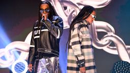 (l-r) Musical guests Quavo & Takeoff perform on 'The Tonight Show Starring Jimmy Fallon' on Thursday, October 6, 2022.