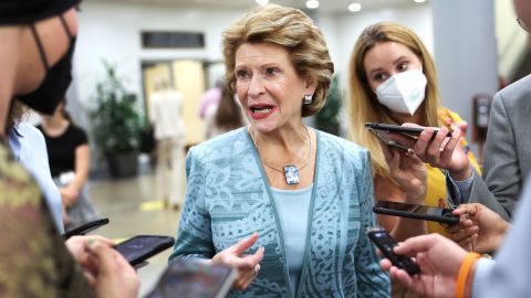 Sen. Debbie Stabenow of Michigan speaks to members of the media at the U.S. Capitol on August 03, 2022 in Washington, DC. 