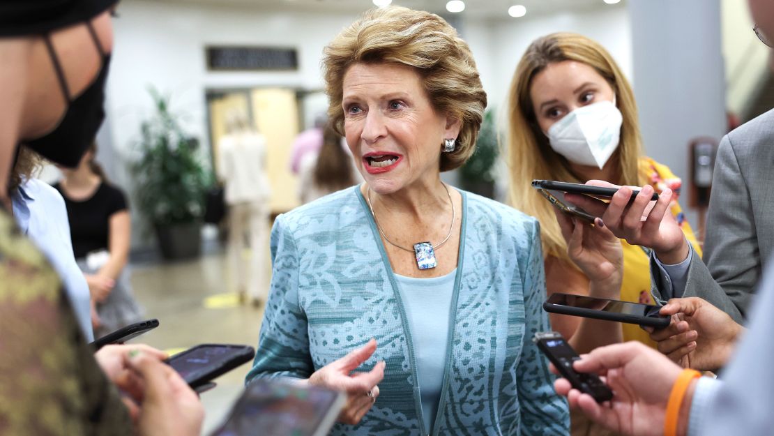 Sen. Debbie Stabenow of Michigan speaks to members of the media at the U.S. Capitol on August 03, 2022 in Washington, DC. 