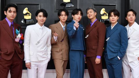 K-popgroep BTS bij de 64e Grammy Awards in Las Vegas op 3 april 2022.