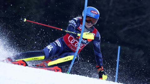 Shiffrin competes in the slalom in Zagreb, where she claimed her fifth consecutive victory. 