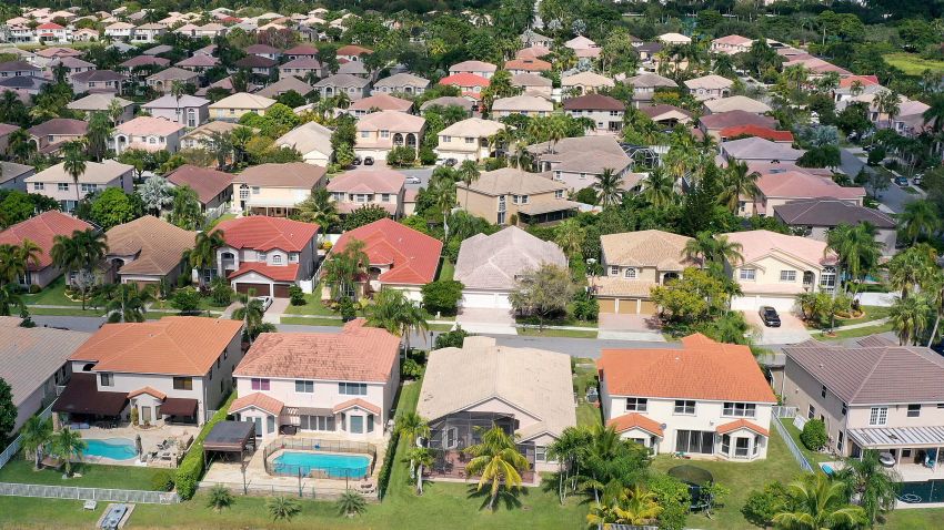 MIRAMAR, FLORIDA - OCTOBER 27:  In this aerial view, single family homes are shown in a residential neighborhood on October 27, 2022 in Miramar, Florida. The rate on the average 30-year fixed mortgage hit 7.08%, up from 6.94% the week prior, according to Freddie Mac. Mortgage rates surpassed 7% for the first time since April 2002. (Photo by Joe Raedle/Getty Images)