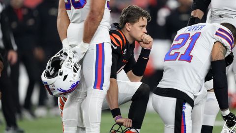 Joe Burrow reacts after Hamlin collapsed on Monday.