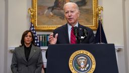 US President Joe Biden is flanked by Vice President Kamala Harris as he speaks about US-Mexico border security and enforcement on Thursday, January 5.