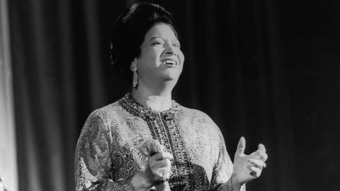 Egyptian singer Umm Kulthum performing onstage at the Olympia, in Paris on November 14, 1967.