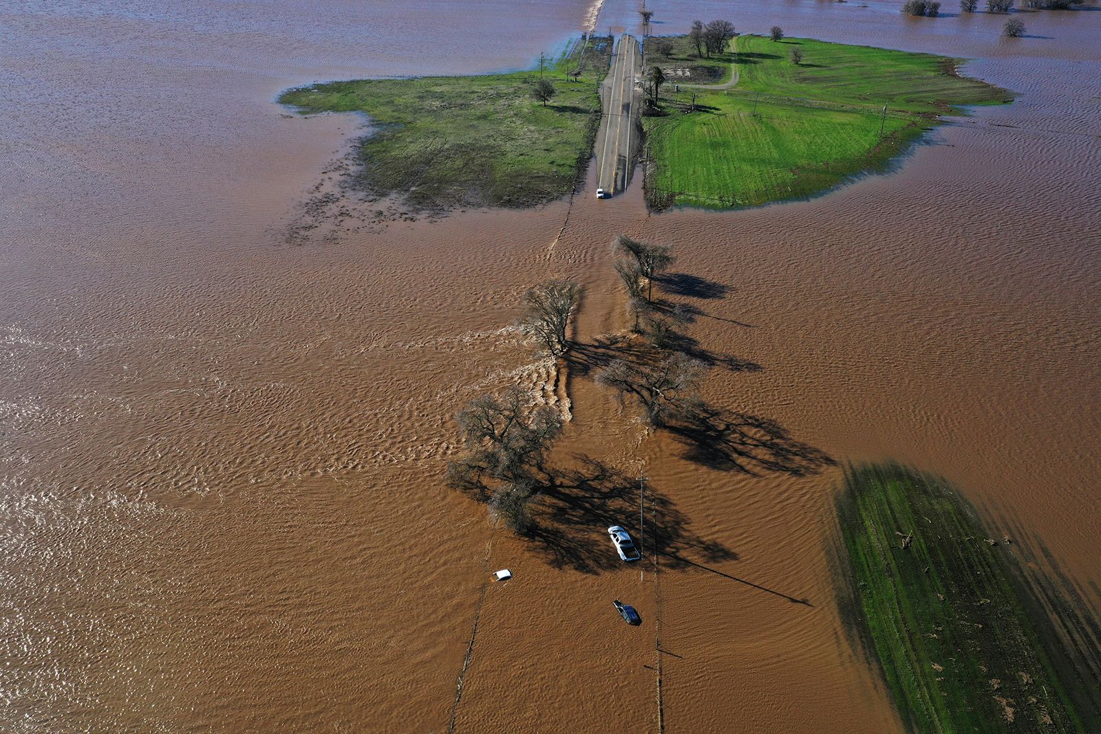 Vehicles submerged in Wilton, California.