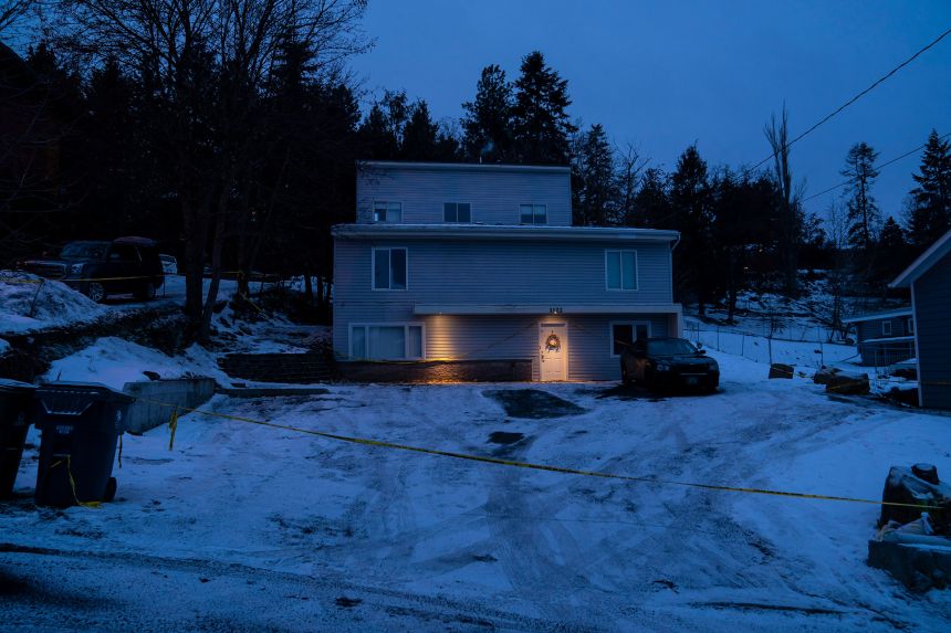 MOSCOW, ID - JANUARY 3: Police tape surrounds a home that was the site of a quadruple murder on January 3, 2023 in Moscow, Idaho. A suspect has been arrested for the murders of the four University of Idaho students. (Photo by David Ryder/Getty Images)