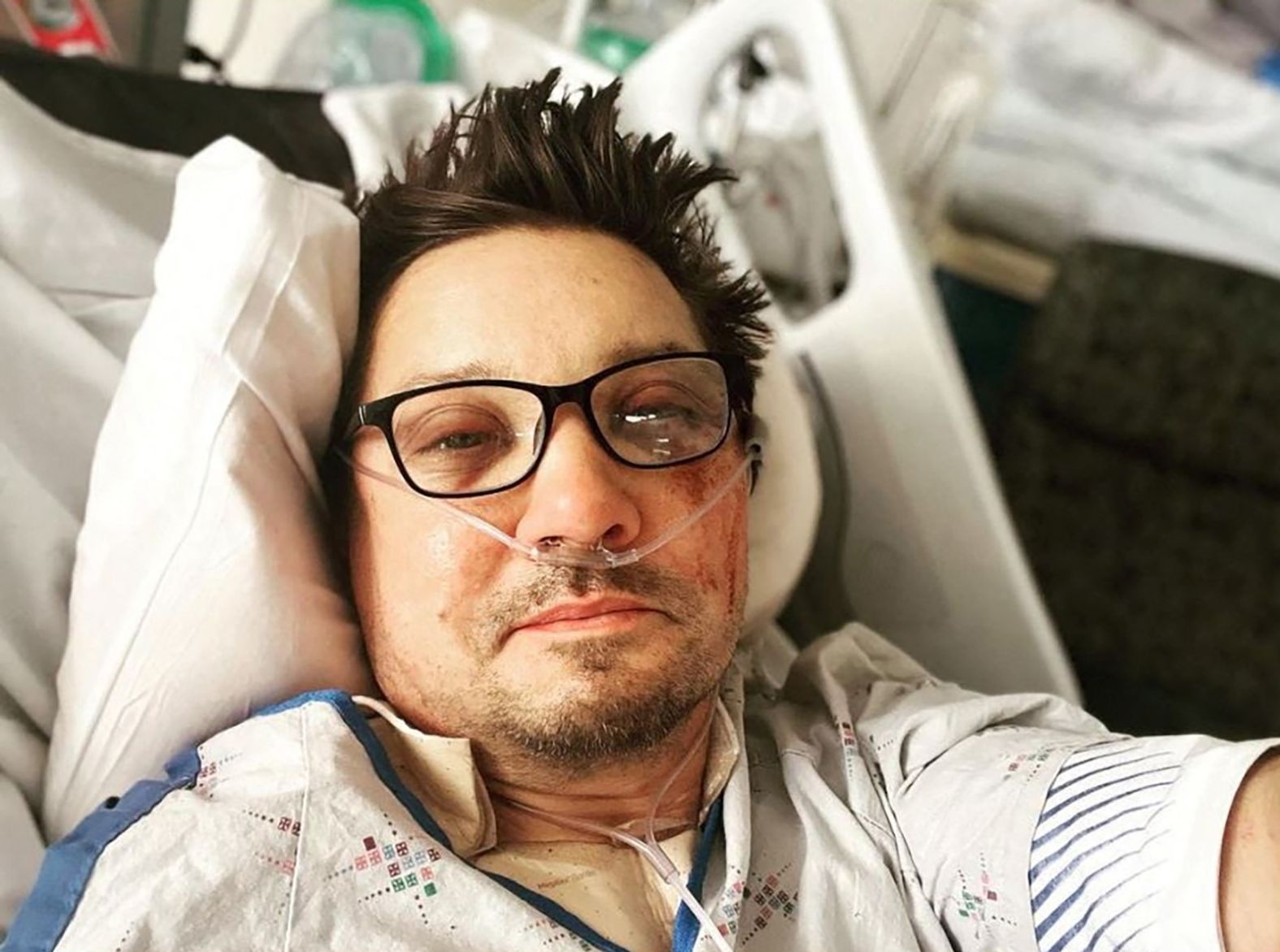 Actor Jeremy Renner posted <a href="https://www.instagram.com/p/Cm-KZ1YPJe7/?hl=en" target="_blank" target="_blank">this selfie</a> to his Instagram account on Tuesday, January 3, <a href="https://www.cnn.com/2023/01/04/entertainment/jeremy-renner-snow-plow-hospital-wednesday/index.html" target="_blank">thanking fans</a> as he continued to recover from two surgeries. Renner was injured by a snowplow machine in what officials described as a tragic accident. "Thank you all for your kind words. Im too messed up now to type. But I send love to you all," Renner wrote.