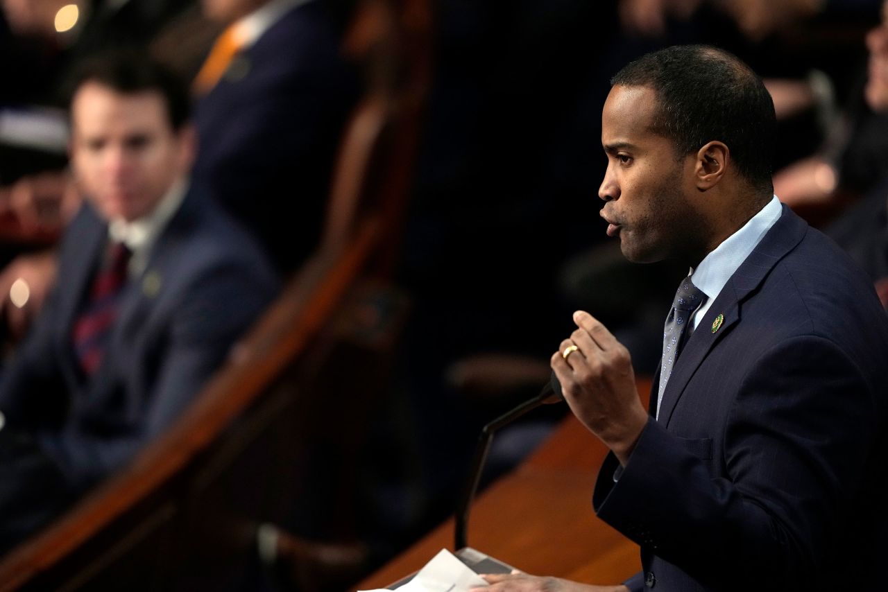 US Rep. John James, a Republican from Michigan, nominated McCarthy for the seventh vote. James <a href="https://www.cnn.com/politics/live-news/house-speaker-leadership-vote-01-05-23/h_d8549119fda272945e587065d91b95f0" target="_blank">made a plea for unity</a> in his nomination speech, saying, the "issues that divide us today are much less severe that they were in 1856; in fact, there's far more that unite us, than divide us, regardless of our political party of ideology."
