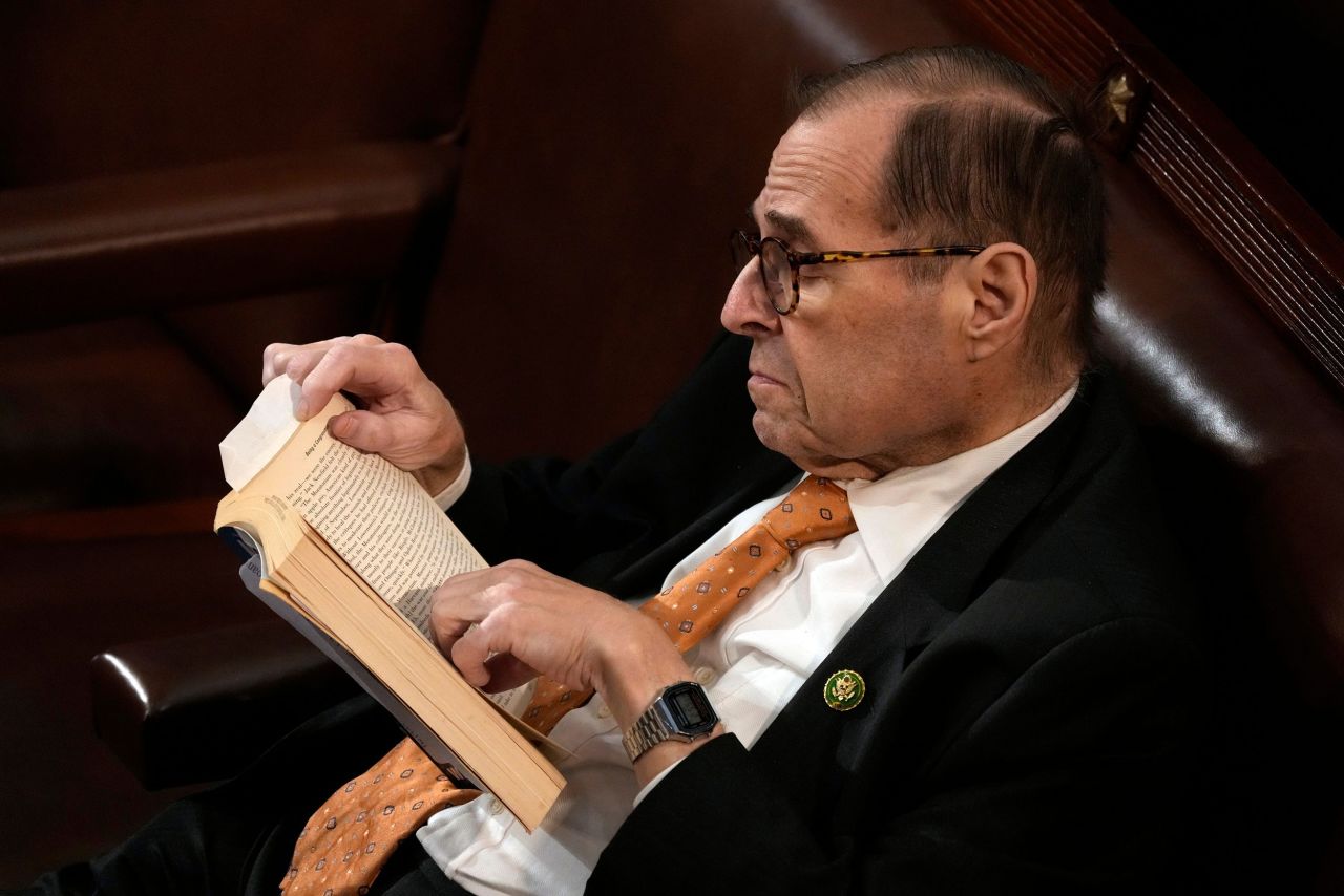 US Rep. Jerry Nadler, a Democrat from New York, reads a book in the House chamber on Wednesday.