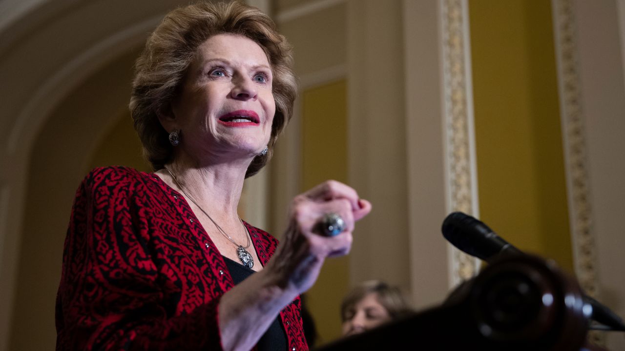 Michigan Sen. Debbie Stabenow speaks during a news conference at the US Capitol in Washington, DC, on December 6, 2022.