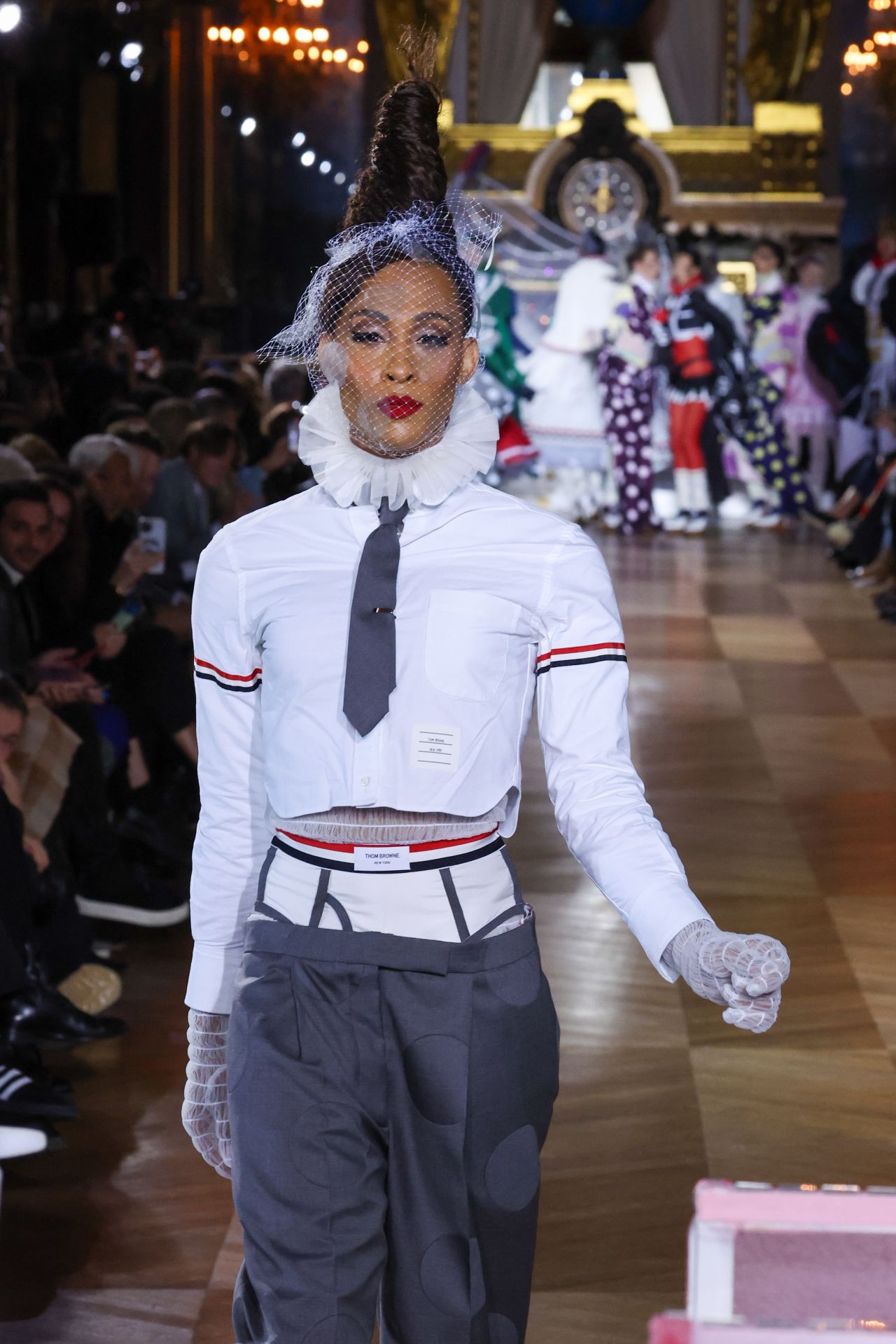 A model wears a design from the Thom Browne Spring-Summer 2023 collection, debuted in Paris in October last year.