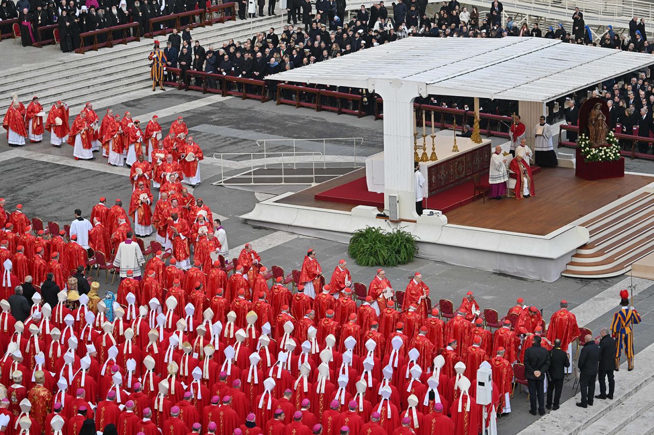 Pope Francis attends the funeral mass of Pope Emeritus Benedict XVI.