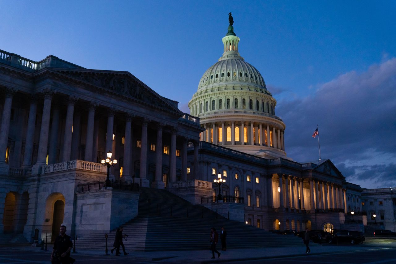 The Capitol is lit up on Thursday evening.