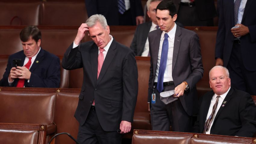 WASHINGTON, DC - JANUARY 05: U.S. House Republican Leader Kevin McCarthy (R-CA) scratches his head in the House Chamber during the third day of elections for Speaker of the House at the U.S. Capitol Building on January 05, 2023 in Washington, DC. The House of Representatives is meeting to vote for the next Speaker after House Republican Leader Kevin McCarthy (R-CA) failed to earn more than 218 votes on several ballots; the first time in 100 years that the Speaker was not elected on the first ballot. (Photo by Win McNamee/Getty Images)