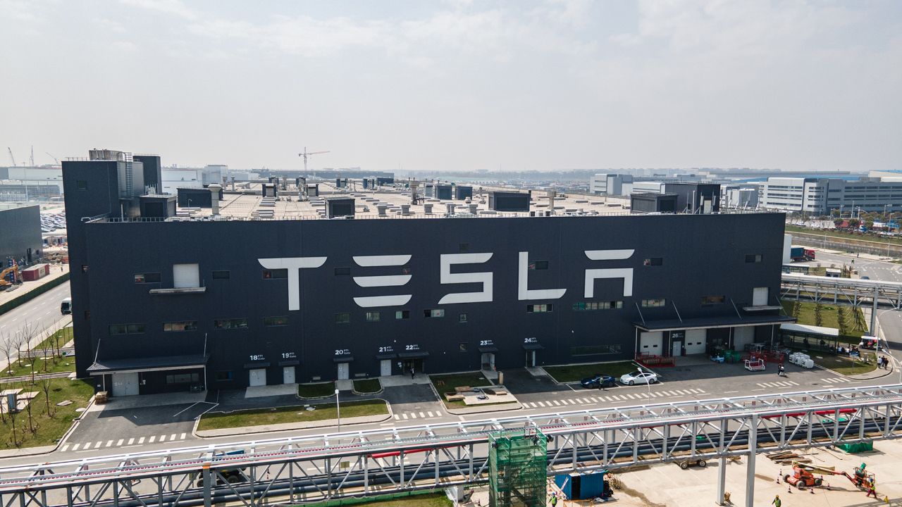 An aerial view of Tesla's Shanghai Gigafactory on March 29, 2021. 