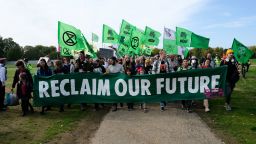 Extinction Rebellion assemble and march in Hyde Park, London, in October 2022.