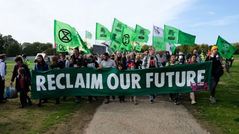 An October Extinction Rebellion march in Hyde Park in London.