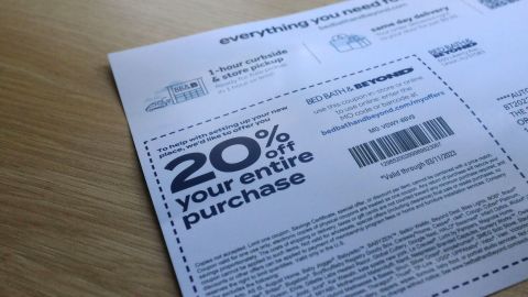 A Bed Bath & Beyond coupon is seen on January 6, 2023.