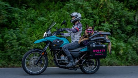 Jess Stone and her German shepherd Moxie are riding around the world together.