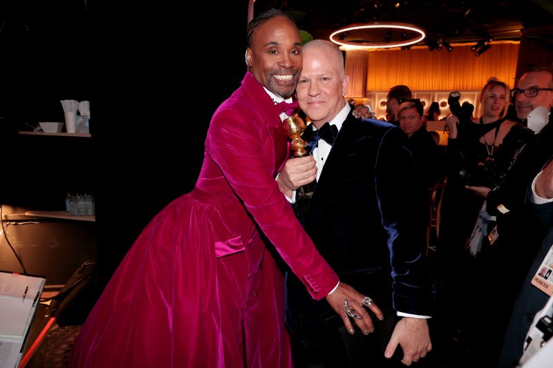 BEVERLY HILLS, CALIFORNIA - JANUARY 10: 80th Annual GOLDEN GLOBE AWARDS -- Pictured: (l-r) Billy Porter and Honoree Ryan Murphy attend the 80th Annual Golden Globe Awards held at the Beverly Hilton Hotel on January 10, 2023 in Beverly Hills, California.