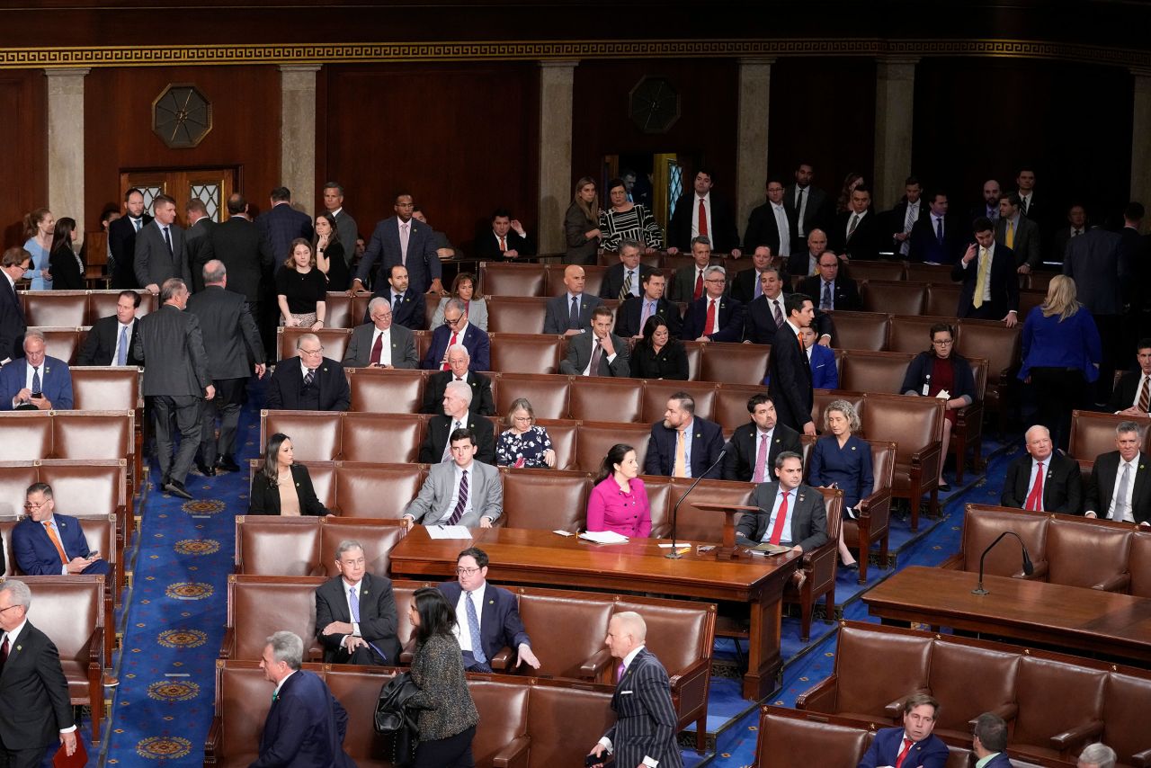 Republican members walk out of the chamber as Gaetz nominates Rep. Jim Jordan on Friday.