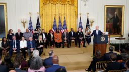President Joe Biden speaks in the East Room of the White House in Washington, Friday, Jan. 6, 2023, during a ceremony to mark the second anniversary of the Jan. 6 assault on the Capitol and to award Presidential Citizens Medals. 