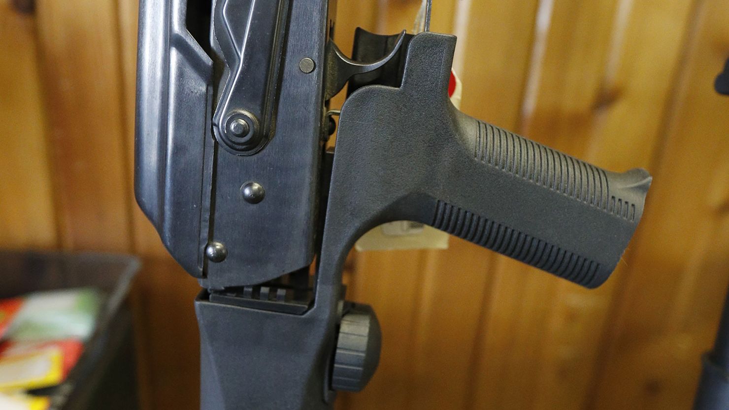  An AK-47 with a bump stock is shown.