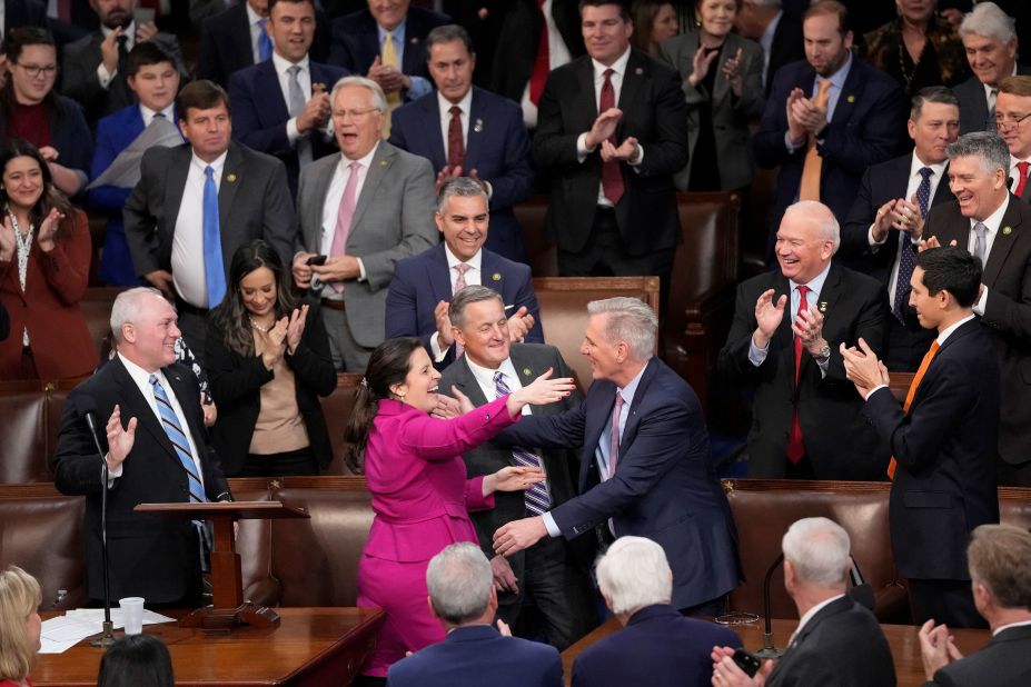 McCarthy is congratulated after being elected speaker.