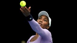 AUCKLAND, NEW ZEALAND - JANUARY 05: Venus Williams of the USA serves during her singles match against Lin Zhu of China on day four of the 2023 ASB Classic Women's at the ASB Tennis Arena on January 05, 2023 in Auckland, New Zealand. (Photo by Phil Walter/Getty Images)