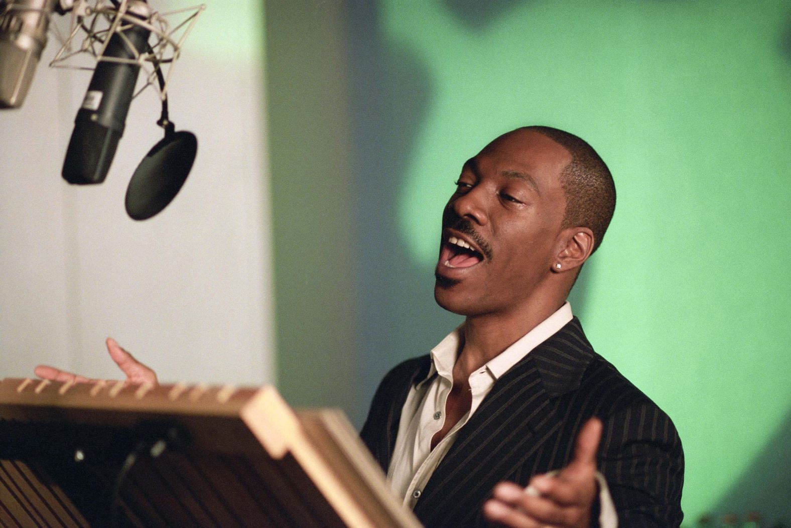 Murphy records lines for "Shrek 2" in 2004. He voiced Donkey in the popular animated films.