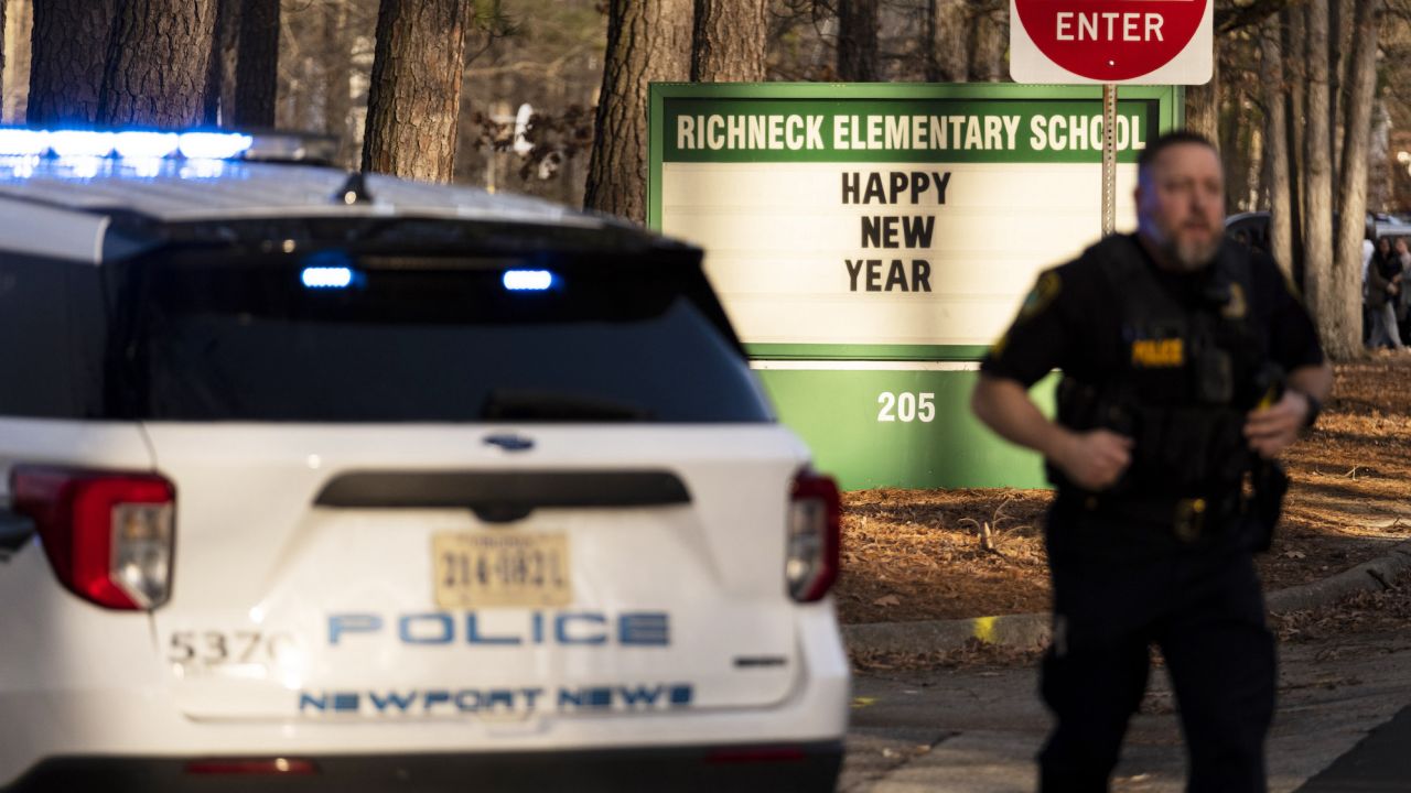 Police respond to a shooting at Richneck Elementary School, Friday, Jan. 6, 2023 in Newport News, Va. 