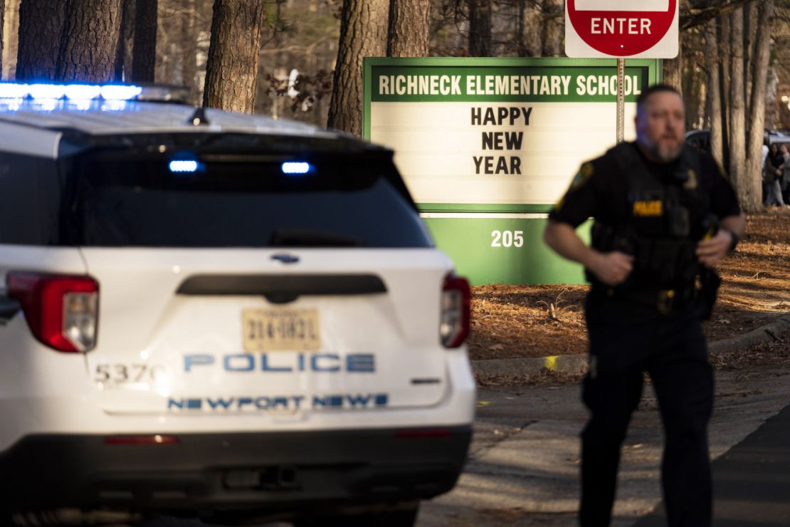 Police respond to Richneck Elementary School in Newport News, Virginia, Friday.