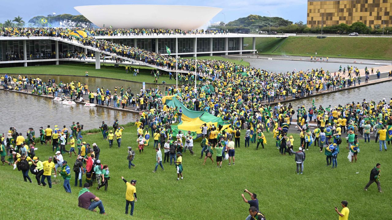 Bolsonaro supporters protest at the Esplanada dos Ministerios in Brasília on January 8, 2023. 
