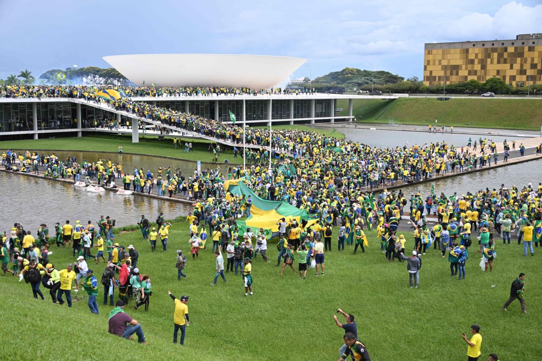 Bolsonaro supporters protest at the Esplanada dos Ministerios in Brasília on January 8, 2023. 