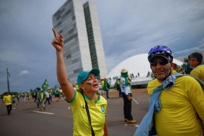 Supporters of former President Jair Bolsonaro demonstrate against President Luiz Inácio Lula da Silva outside the National Congress in Brasilia.