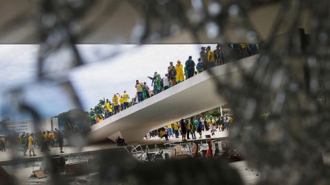 Supporters of former Brazilian President Jair Bolsonaro protest against President Luiz Inacio Lula da Silva, in Brasilia, Brazil, on January 8, 2023. 
