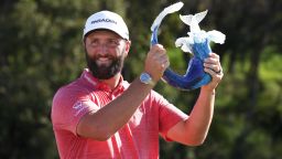 LAHAINA, HAWAII - JANUARY 08: Jon Rahm of Spain celebrates with the trophy after winning during the final round of the Sentry Tournament of Champions at Plantation Course at Kapalua Golf Club on January 08, 2023 in Lahaina, Hawaii. (Photo by Harry How/Getty Images)