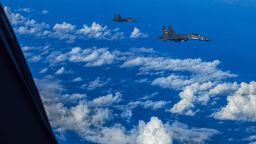 In this photo released by Xinhua News Agency, fighter jets of the Eastern Theater Command of the Chinese People's Liberation Army (PLA) conduct a joint combat training exercises around the Taiwan Island on August 7, 2022. 