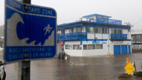 Floodwater rises Monday in a neighborhood in Aptos, California.