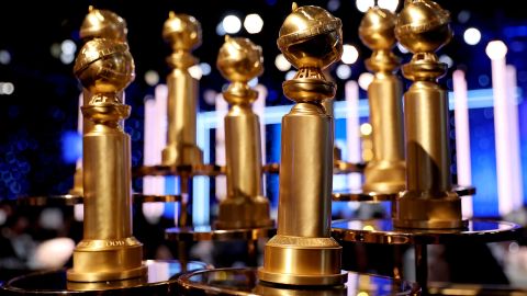 Golden Globe statuettes pictured at the Golden Globe Awards on January 9, 2022.