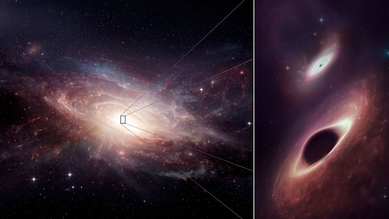 Two supermassive black holes, very close to each other, have been found by astronomers