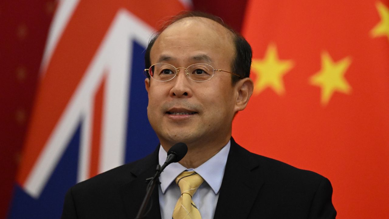 Chinese ambassador to Australia Xiao Qian addresses the media at the Chinese Embassy in Canberra, Australia, on January 10, 2023.