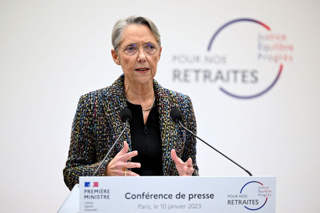 France's Prime Minister Élisabeth Borne at a press conference in Paris to present the government's plan for pension reform on January 10, 2023.